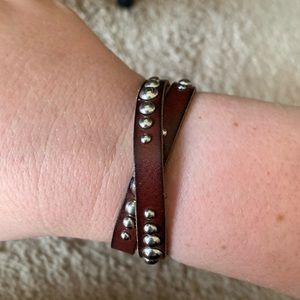 Brown leather studded wrap bracelet